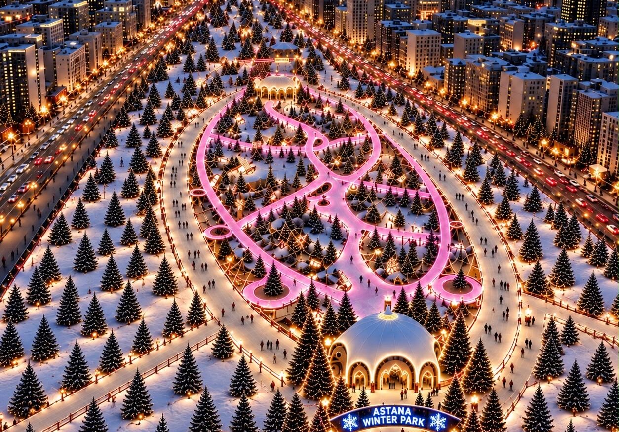 Ледовый парк с трассой для катания в Линейном парке Астаны